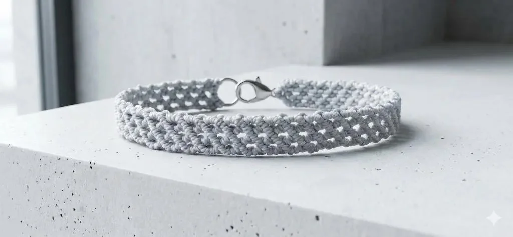 handcrafted 304 stainless steel and gray micro-weave jewelry designed for a "quiet luxury" and "industrial" aesthetic.
