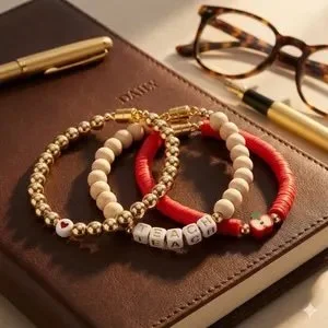 the efficient educator set | 18k gold plated 6mm bead stack | magnetic clasp teacher gift