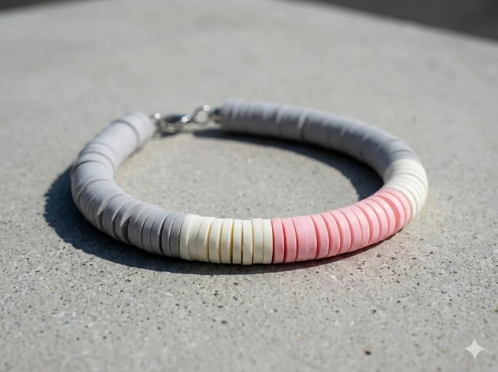 the modern curator bracelet | hot pink, cream + gray heishi | stainless steel clasp
