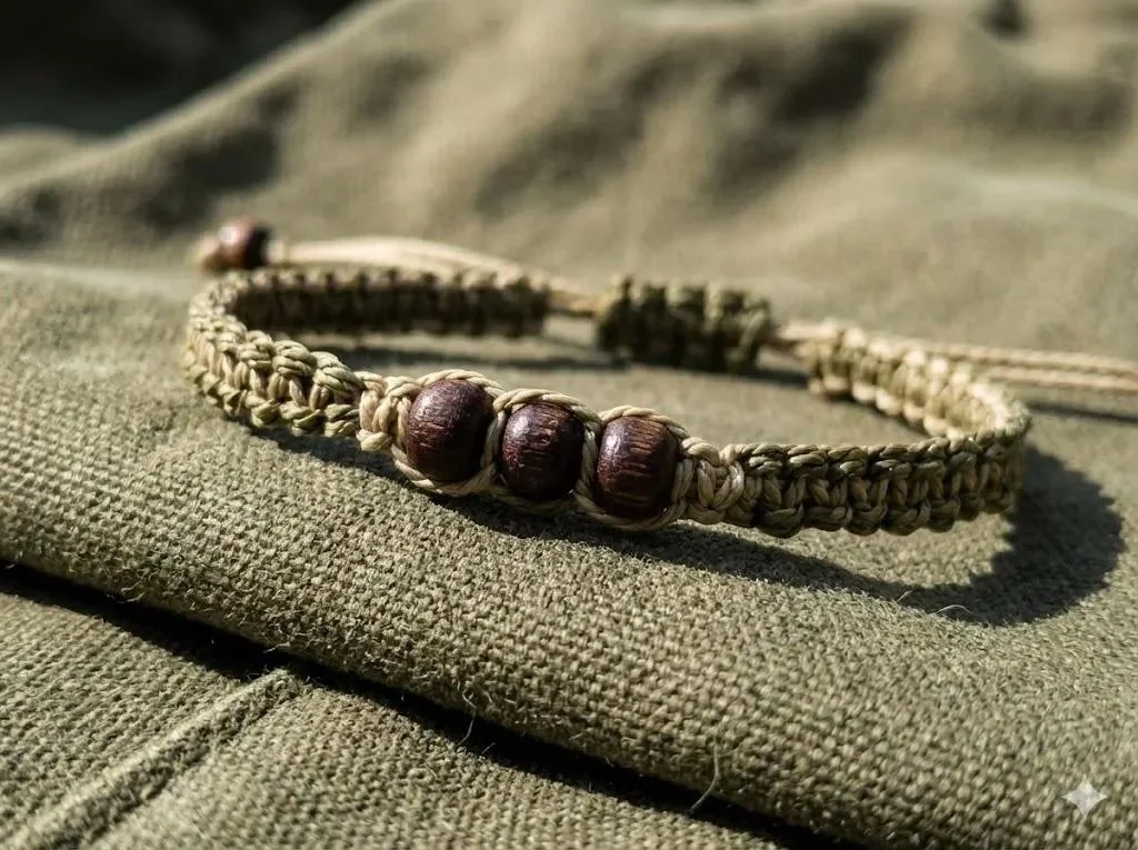 the everyday adventurer bracelet | military macramé | army green, khaki + wood beads | adjustable