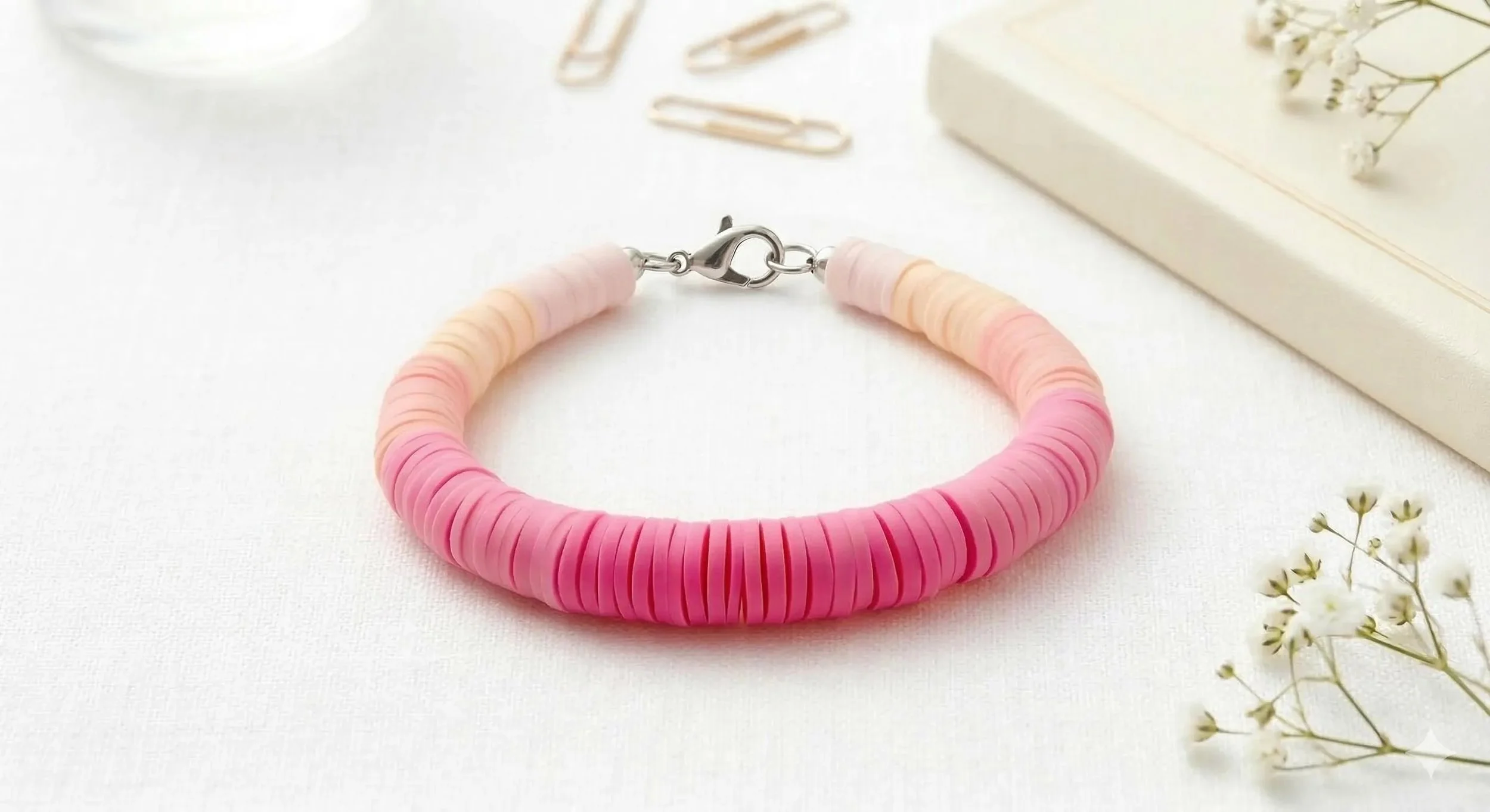 the organized creative bracelet | pink ombre heishi | stainless steel clasp