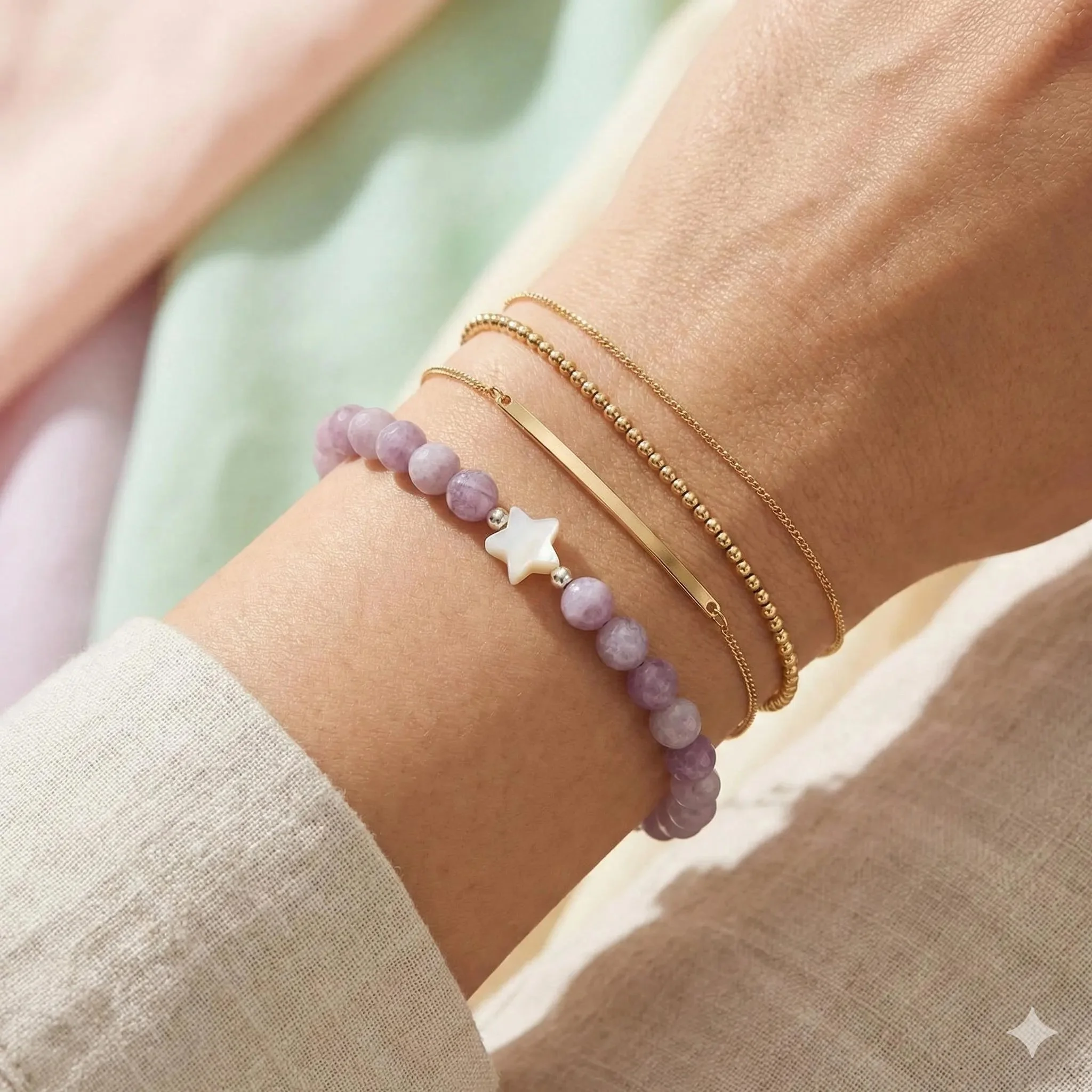 the lavender wish bracelet | mystic lavender jade + pearl star + sterling silver | stretch fit