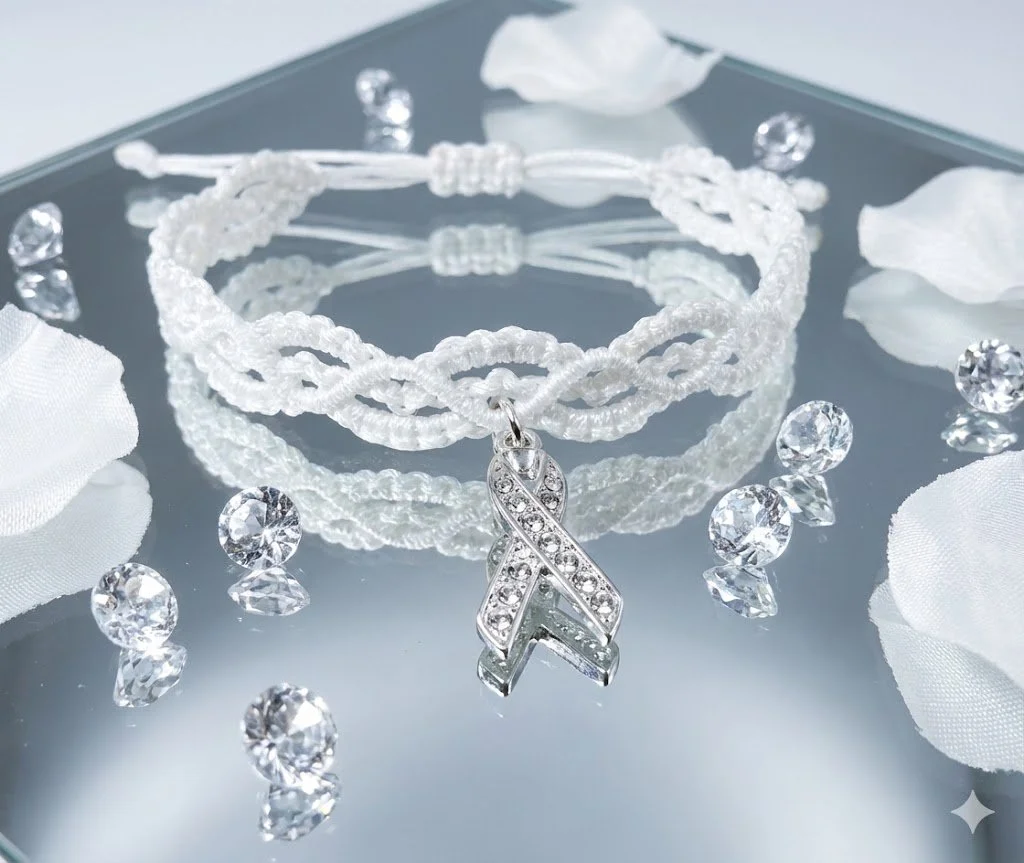 the modern romantic bracelet | white lace macrame + sterling silver crystal ribbon