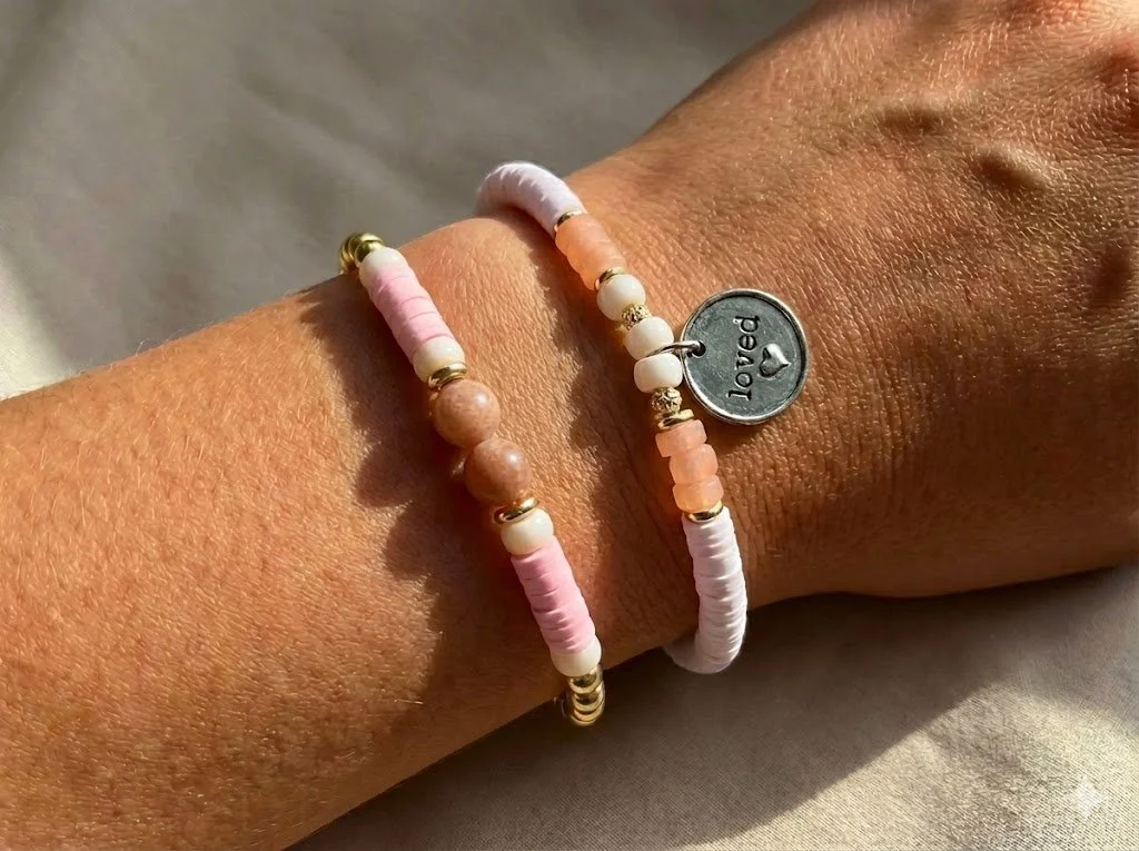 the loved & lifted set | rose quartz + sunstone | butterfly & “loved” charms | gold finish