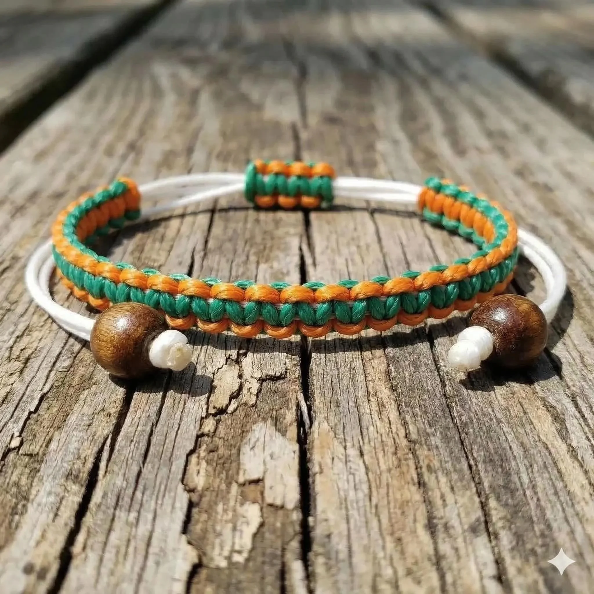 the playground pioneer bracelet | traditional two‑tone macramé | customizable with wood bead accents