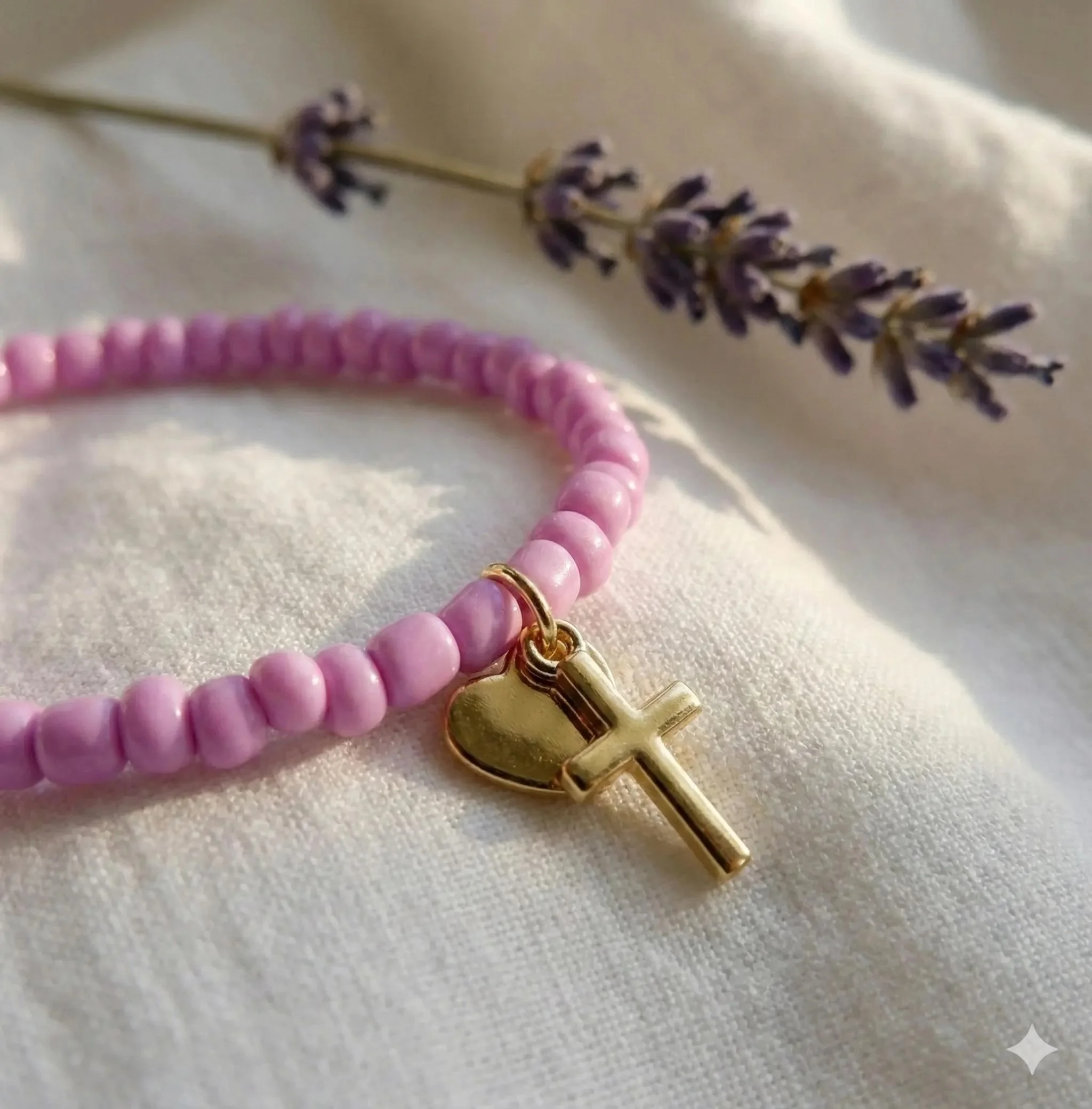 the faithful minimalist bracelet | 18k gold plated cross + heart | dainty seed beads | choose your color