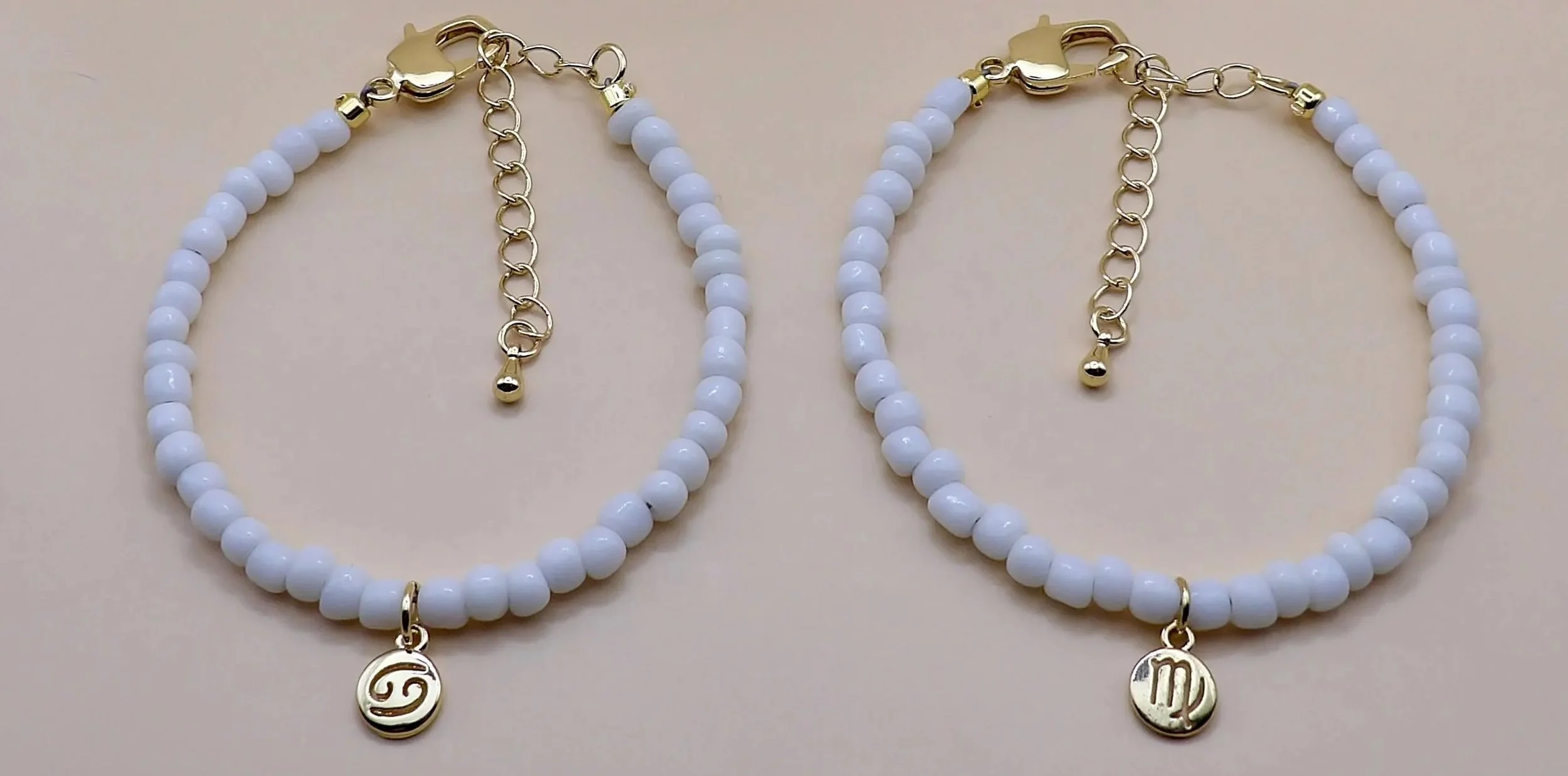 celestial dreamer jewelry showing the contrast between metallic 18k gold and matte white seed beads.
