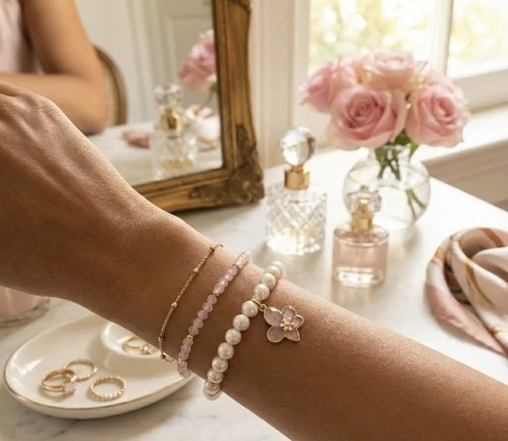 the classic bloom bracelet | mother of pearl beads + 18k triple gold plated flower