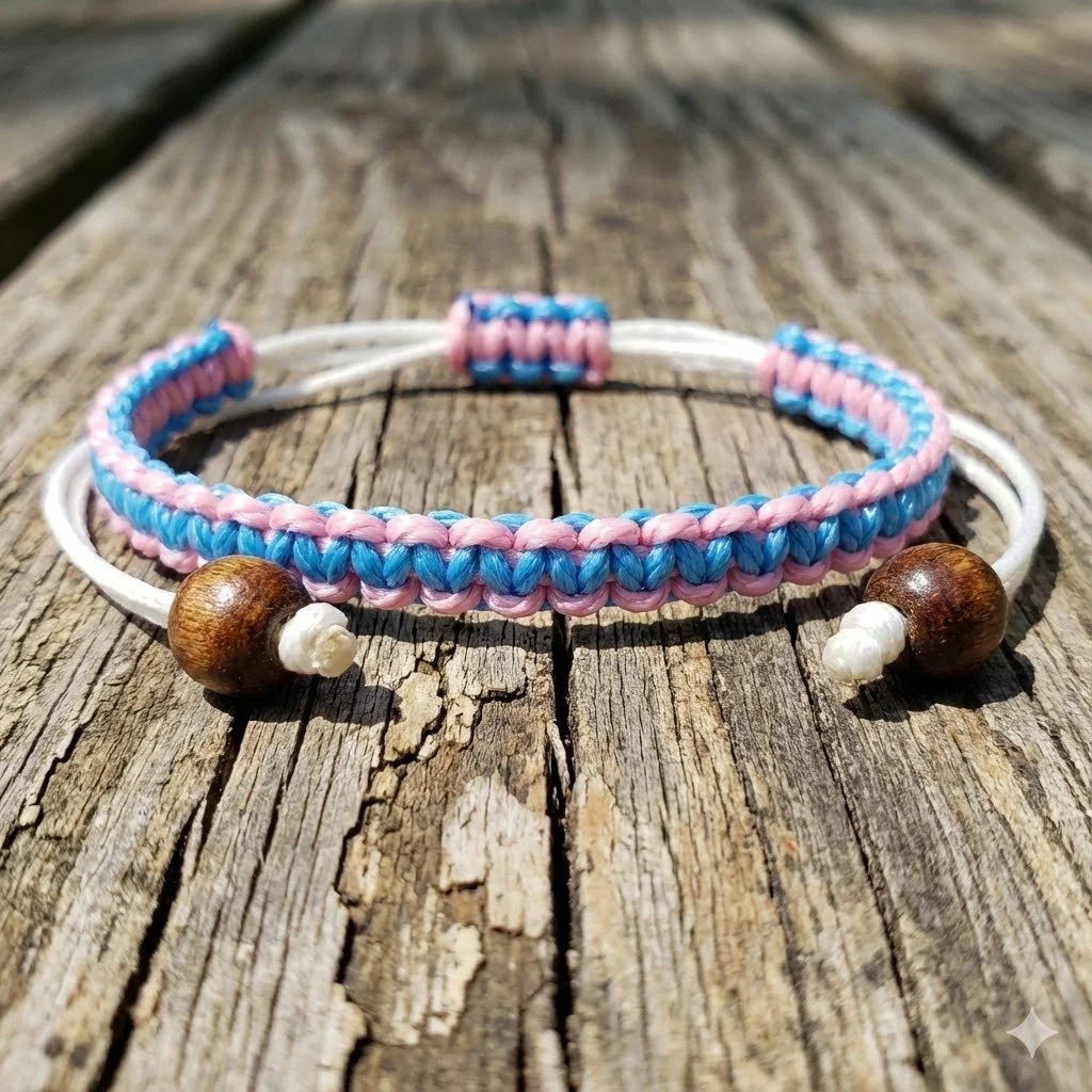 the playground pioneer bracelet | traditional two‑tone macrame | customizable with wood bead accents