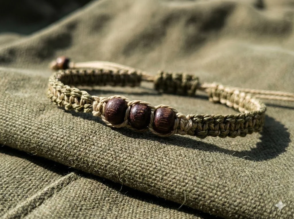 the everyday adventurer bracelet | military macramé | army green, khaki + wood beads | adjustable