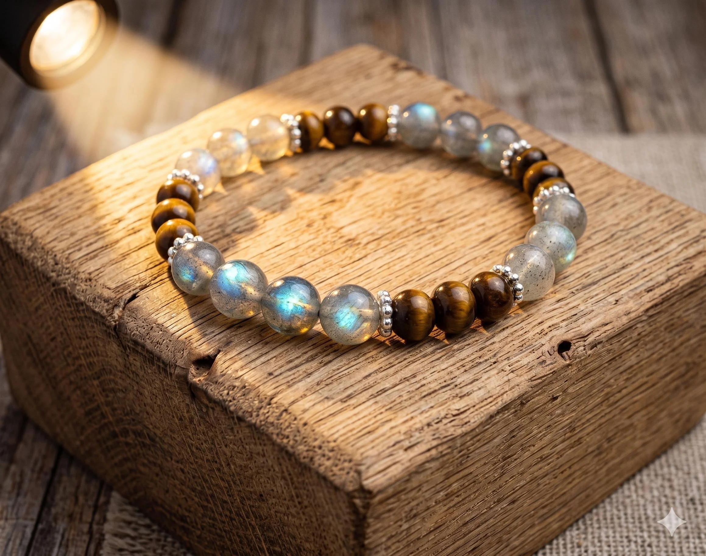the intuitive wanderer bracelet | labradorite + tiger’s eye | sterling silver daisy