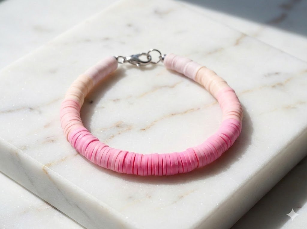 the organized creative bracelet | pink ombre heishi | stainless steel clasp