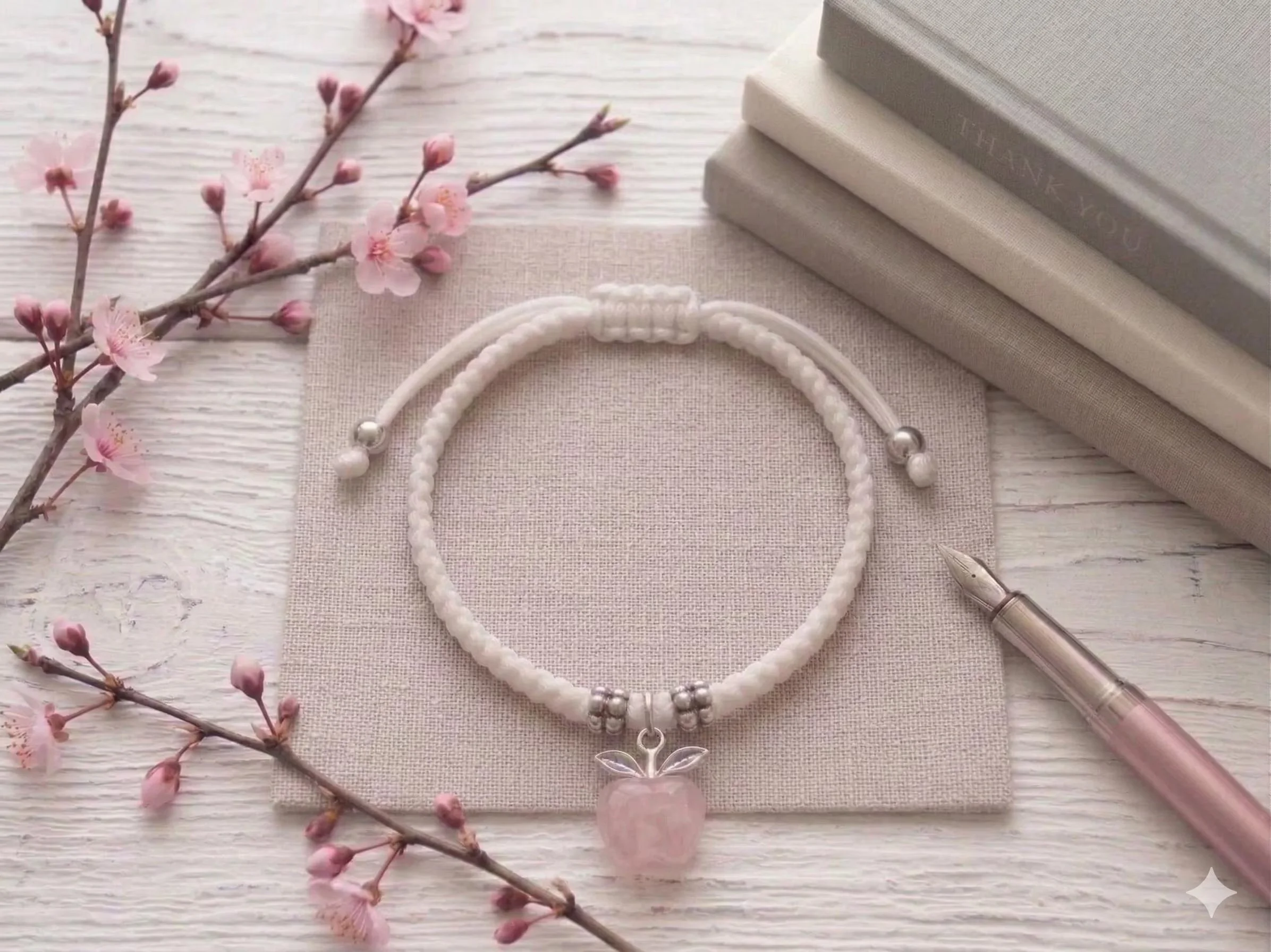 Botanical pink teacher appreciation jewelry with durable stainless steel accents and a custom-colored apple focal bead.