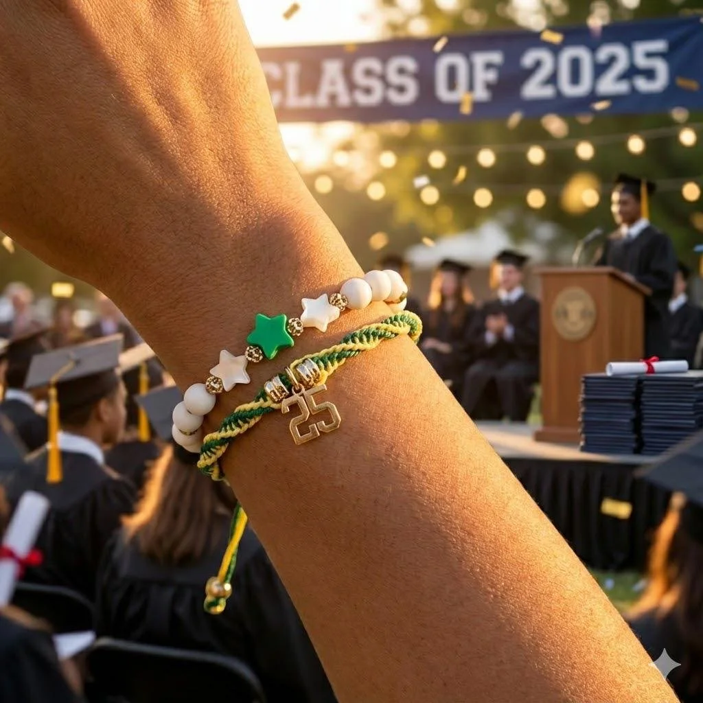 handcrafted graduation jewelry featuring genuine white jade for clarity and a durable 18k gold pvd year charm for a collegiate look.
