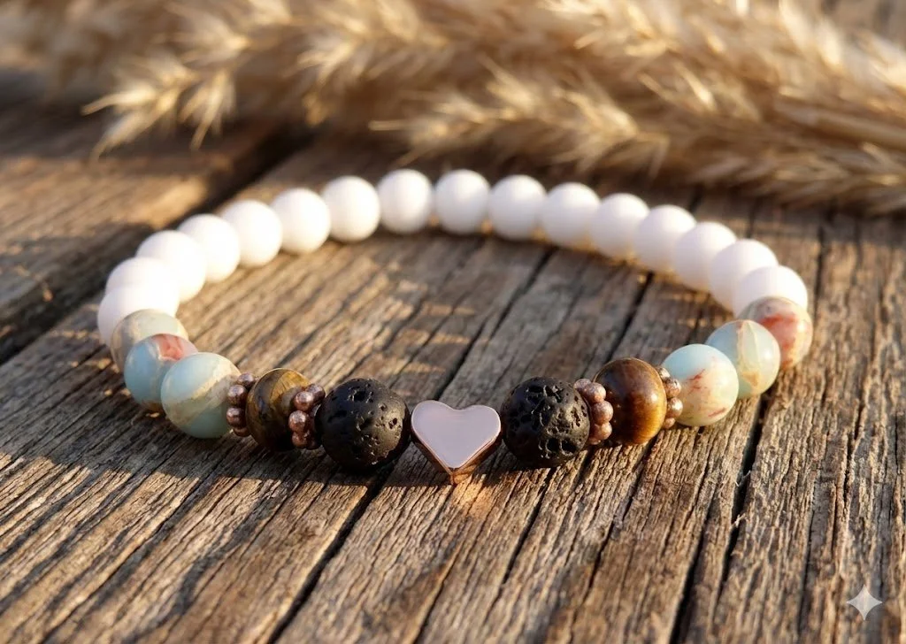 the grounded glam bracelet | rose gold heart + mixed gemstones | lava diffuser