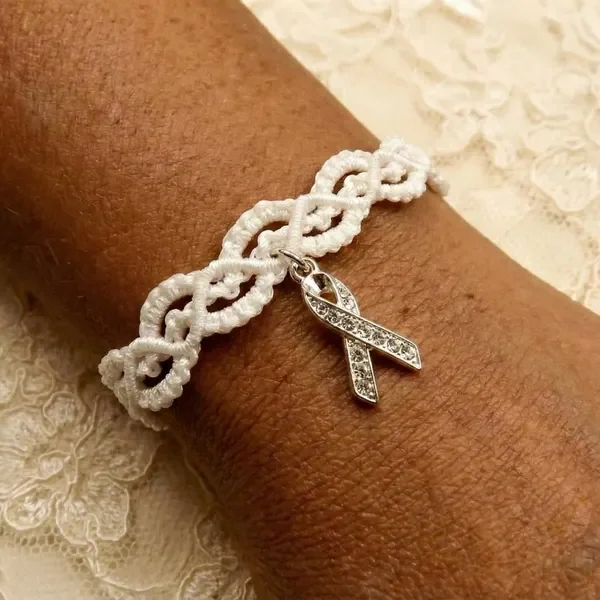 the modern romantic bracelet | white lace macramé + sterling silver crystal ribbon