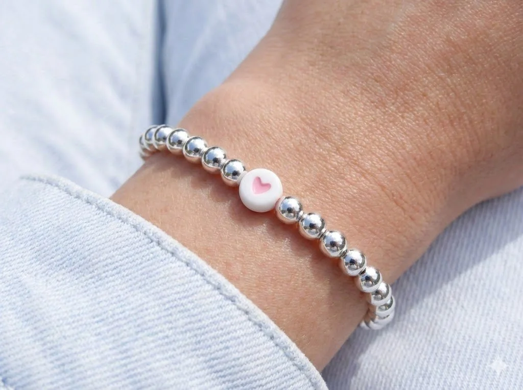the sweet classic bracelet | 925 sterling silver beads + pink heart charm