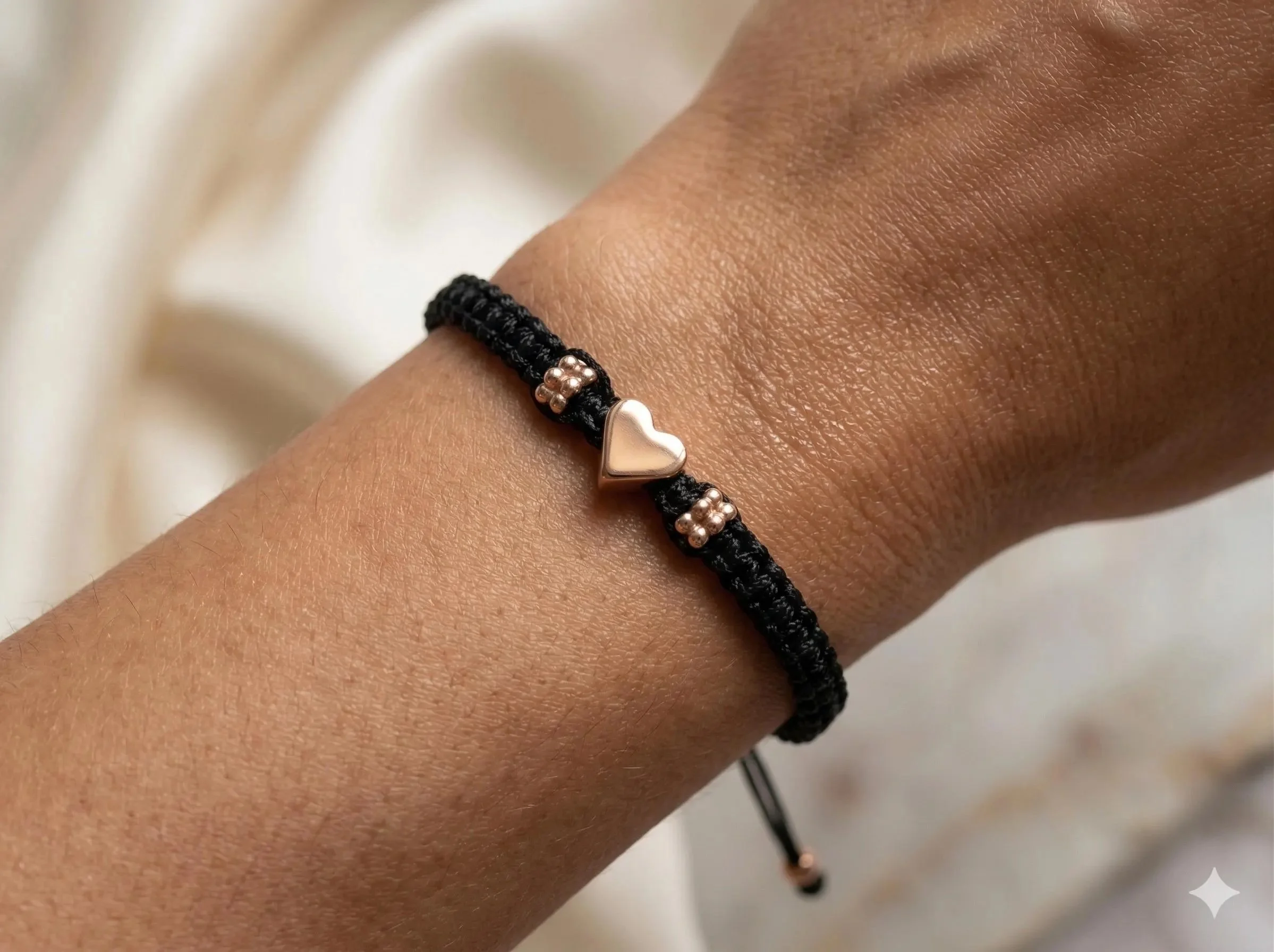 the chic minimalist bracelet | rose gold heart + black macramé | adjustable sliding knot