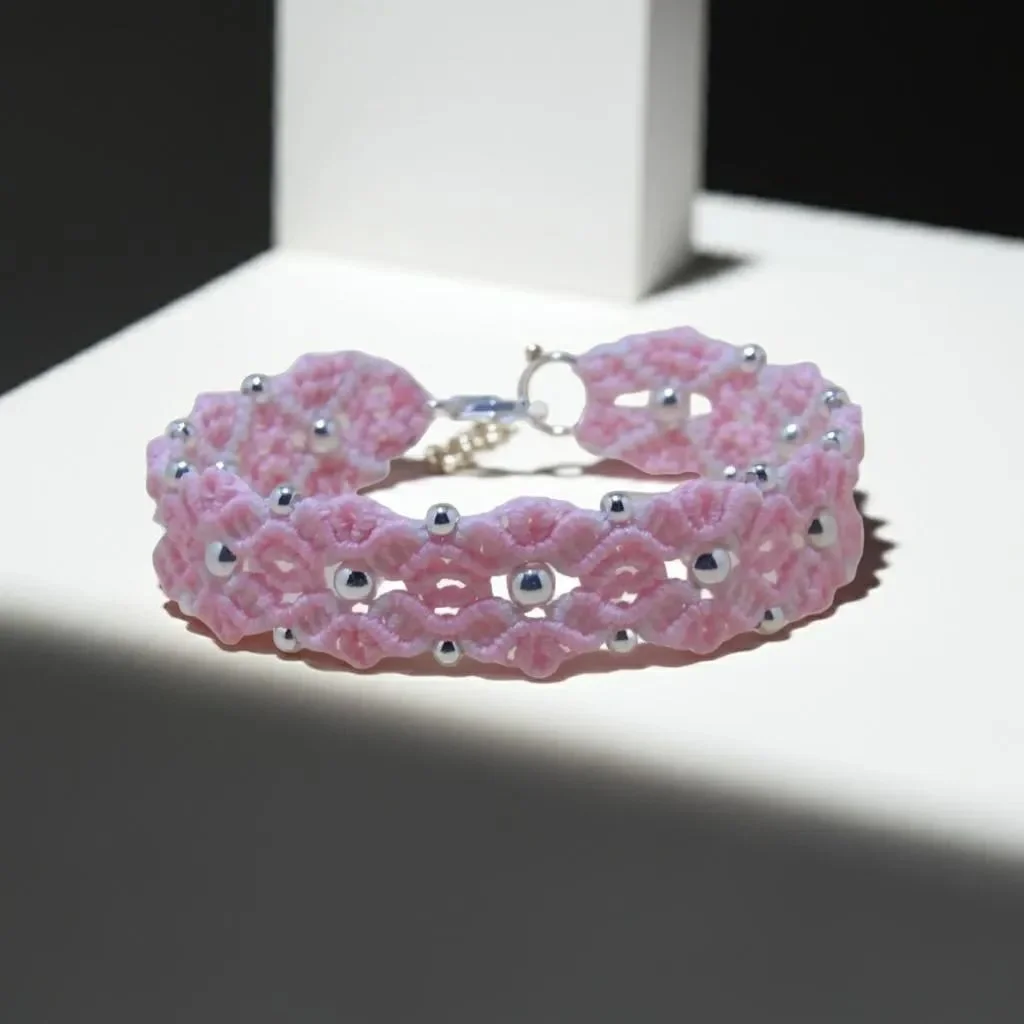 an adjustable and feminine flower anchor bracelet featuring a signature woven bloom in a delicate blush pink hue.