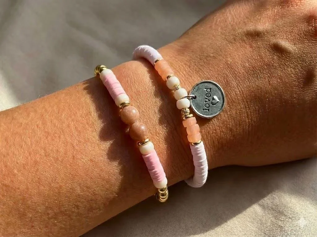 the loved & lifted set | rose quartz + sunstone | butterfly & “loved” charms | gold finish