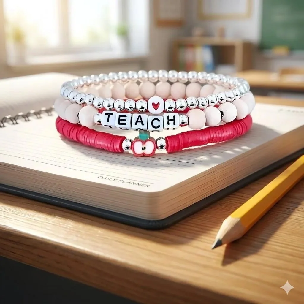 locally made sterling silver gifts for teachers in pearland texas featuring high-quality silver beads and school-themed charms.