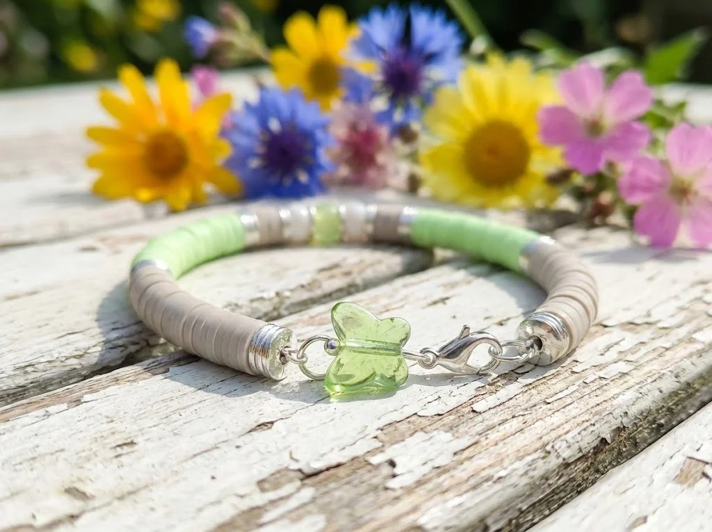 the butterfly custom bracelet | sterling silver + handmade heishi beads | choose your color