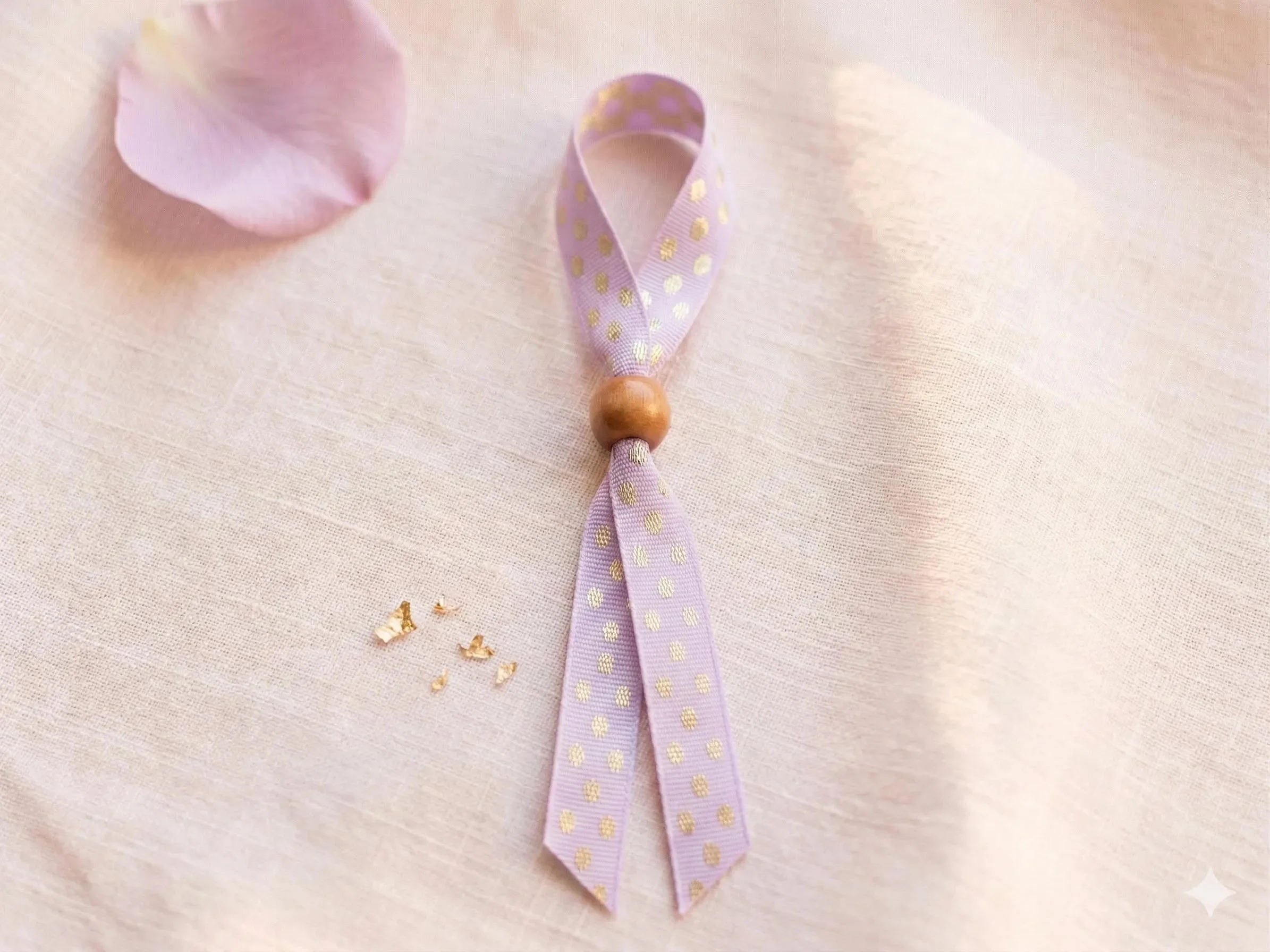 the lilac daydream bracelet | lilac ribbon + gold polka dot embroidery | adjustable slider