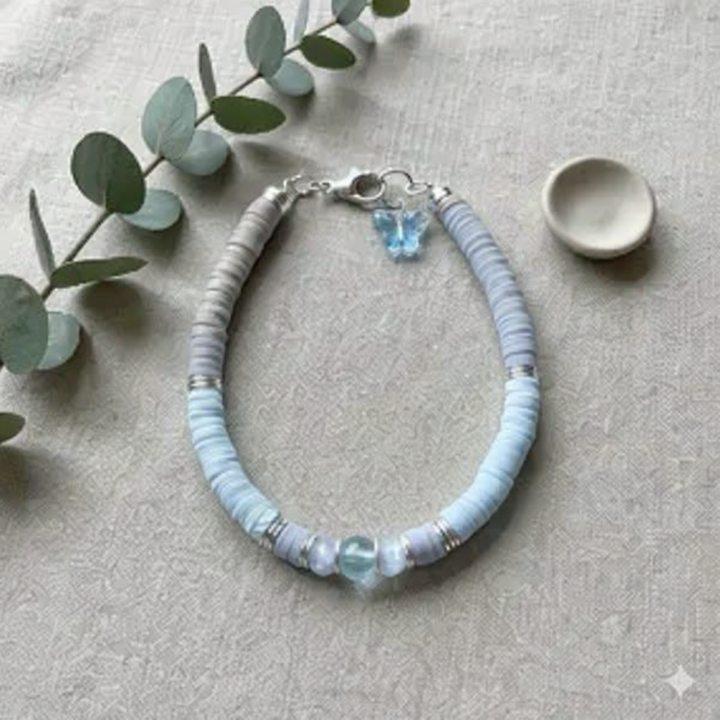 the butterfly custom bracelet | sterling silver + handmade heishi beads | choose your color