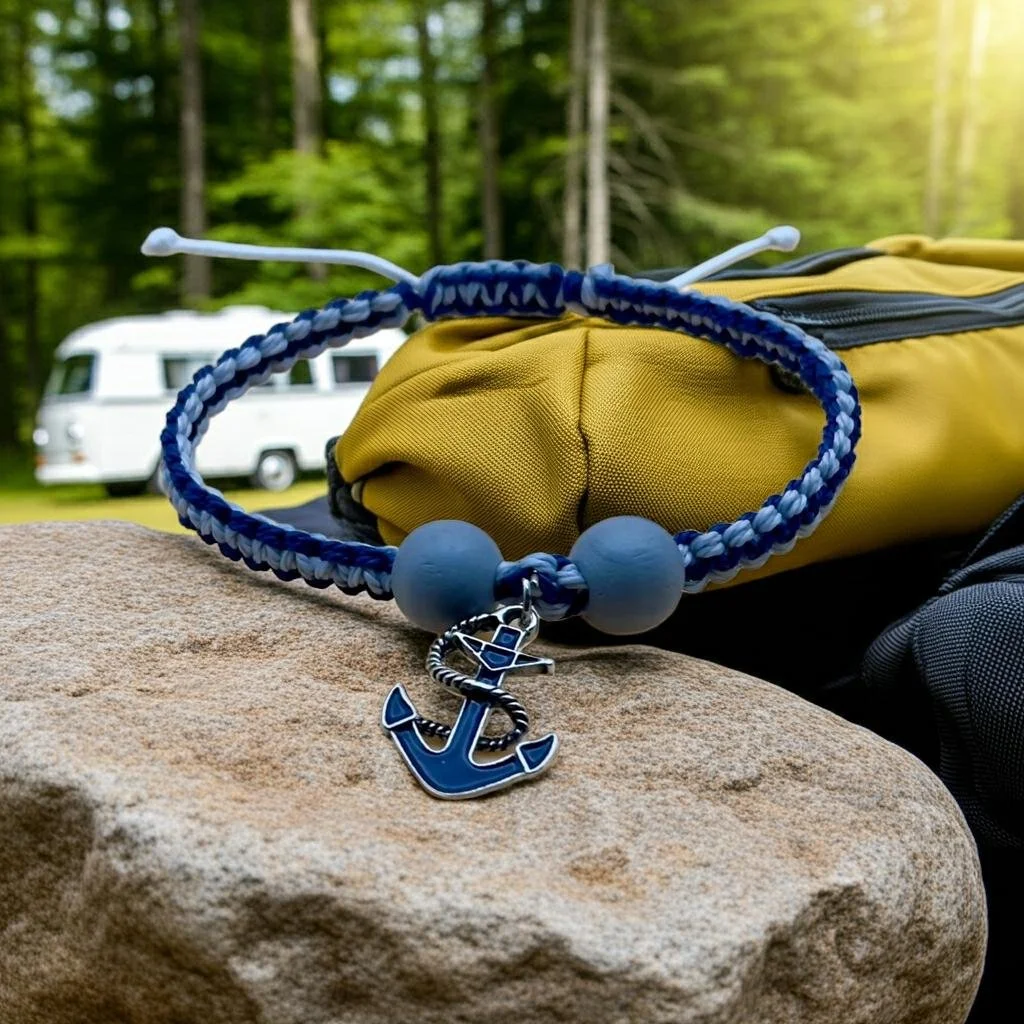 hand-knotted coastal adventurer jewelry showing the thick macramé texture and the smooth finish of the wood beads.