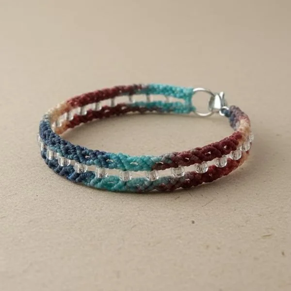 the variegated flow bracelet | micro‑macramé woven loops + silver‑lined glass beads | stainless steel clasp