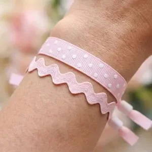 the sugar plum sprinkle duo | pink ribbon bracelet stack with polka dots + zig zag