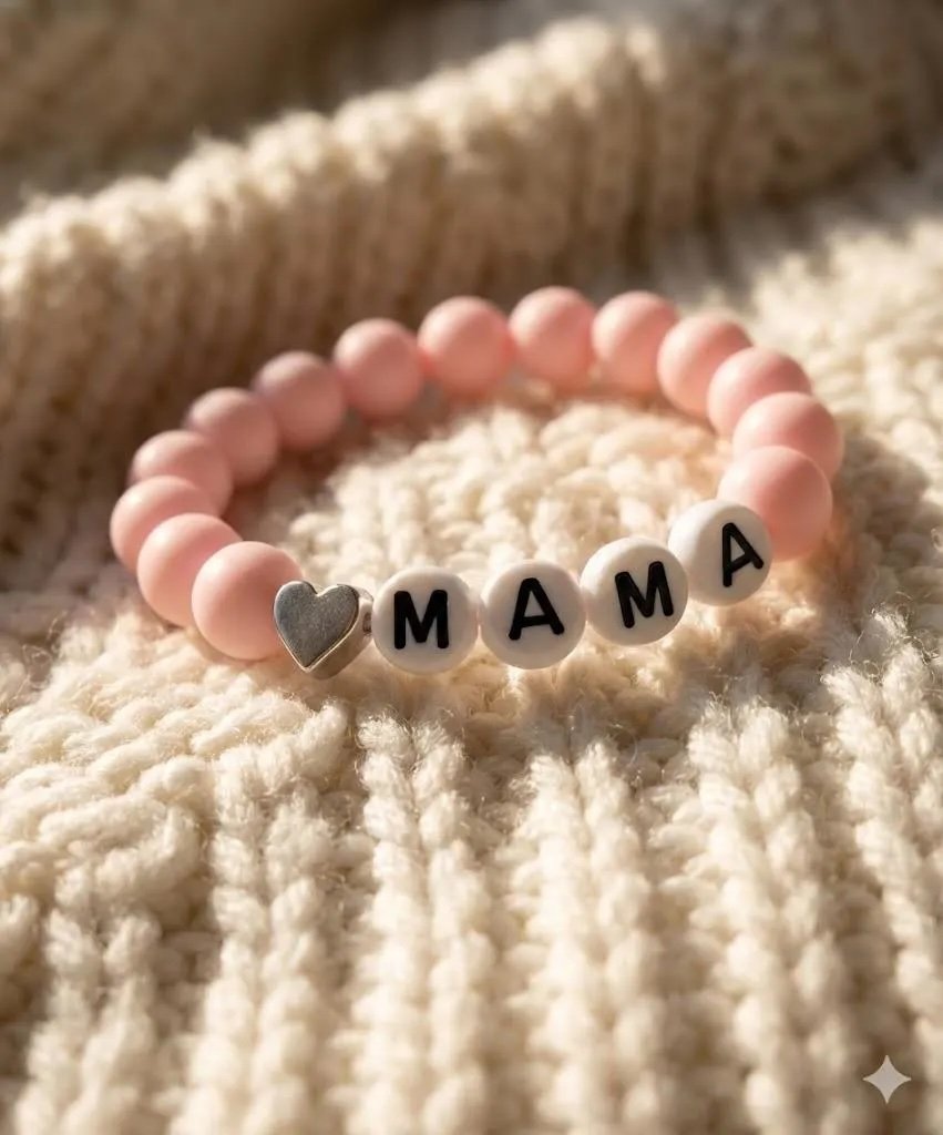 luxury "mama and me" heart bracelets designed with hypoallergenic 925 silver and tarnish-resistant powder pink beads.