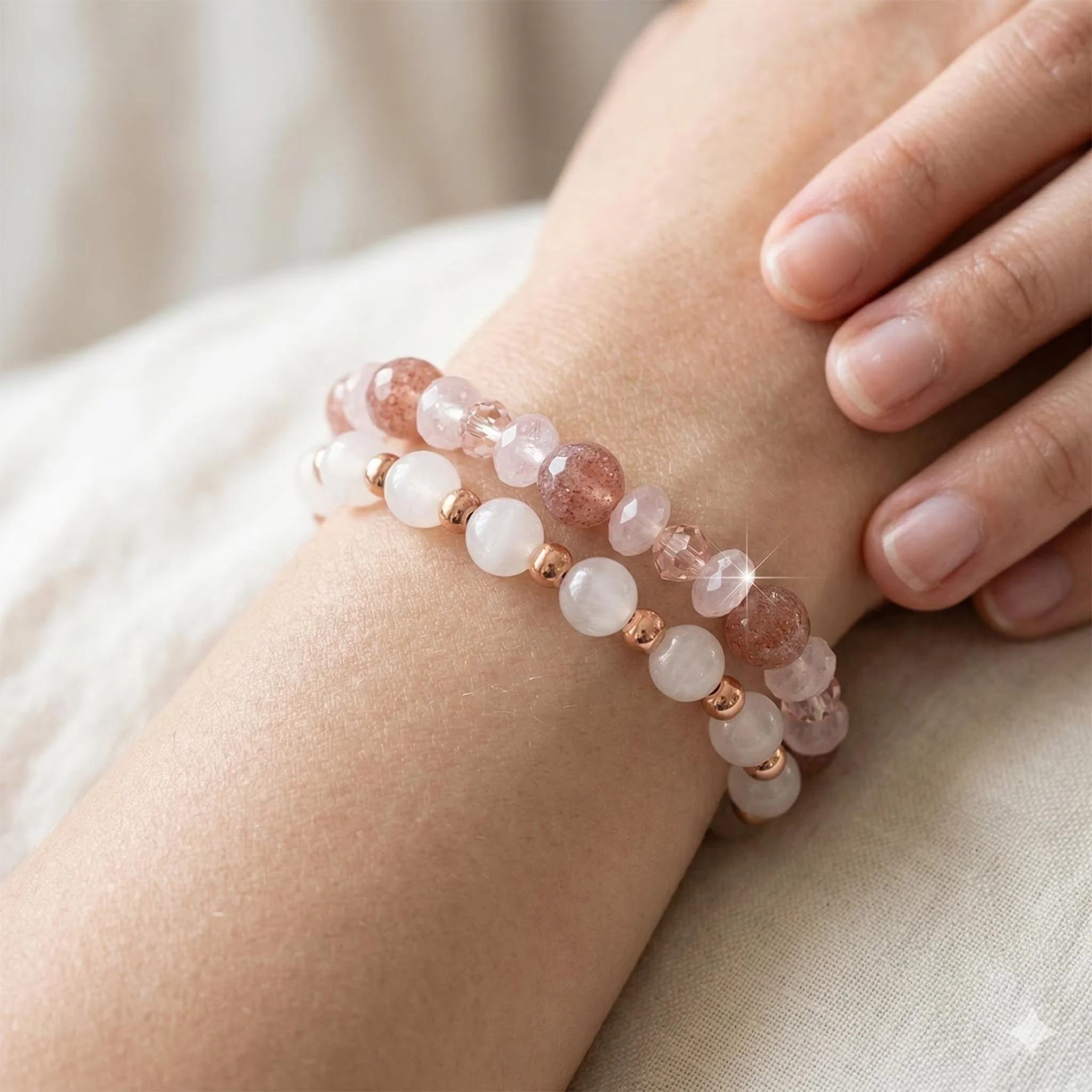 the blushing romantic set | rose quartz & strawberry quartz | 14k rose gold filled | 2‑piece stack