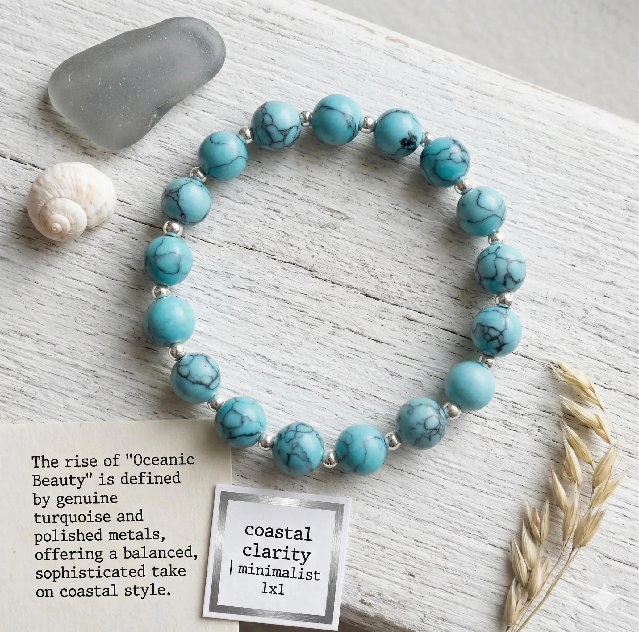 the coastal clarity bracelet | turquoise gemstone + sterling silver | minimalist 1x1 | stretch fit