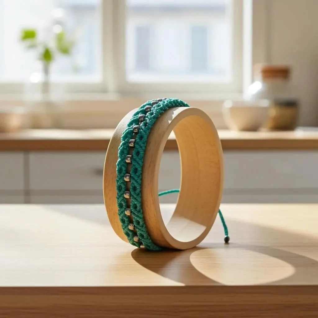 handcrafted micro-macramé jewelry available in custom colors, featuring a signature beaded center and airy loop design.