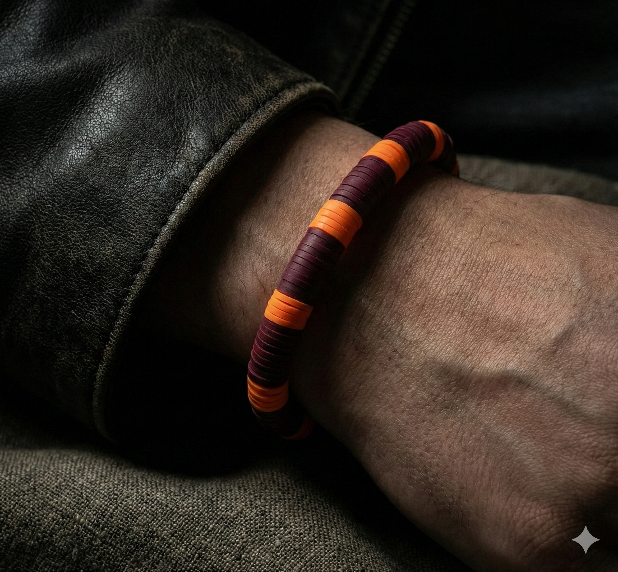 the ember dusk bracelet | plum noir + bold orange heishi | moody color‑block design