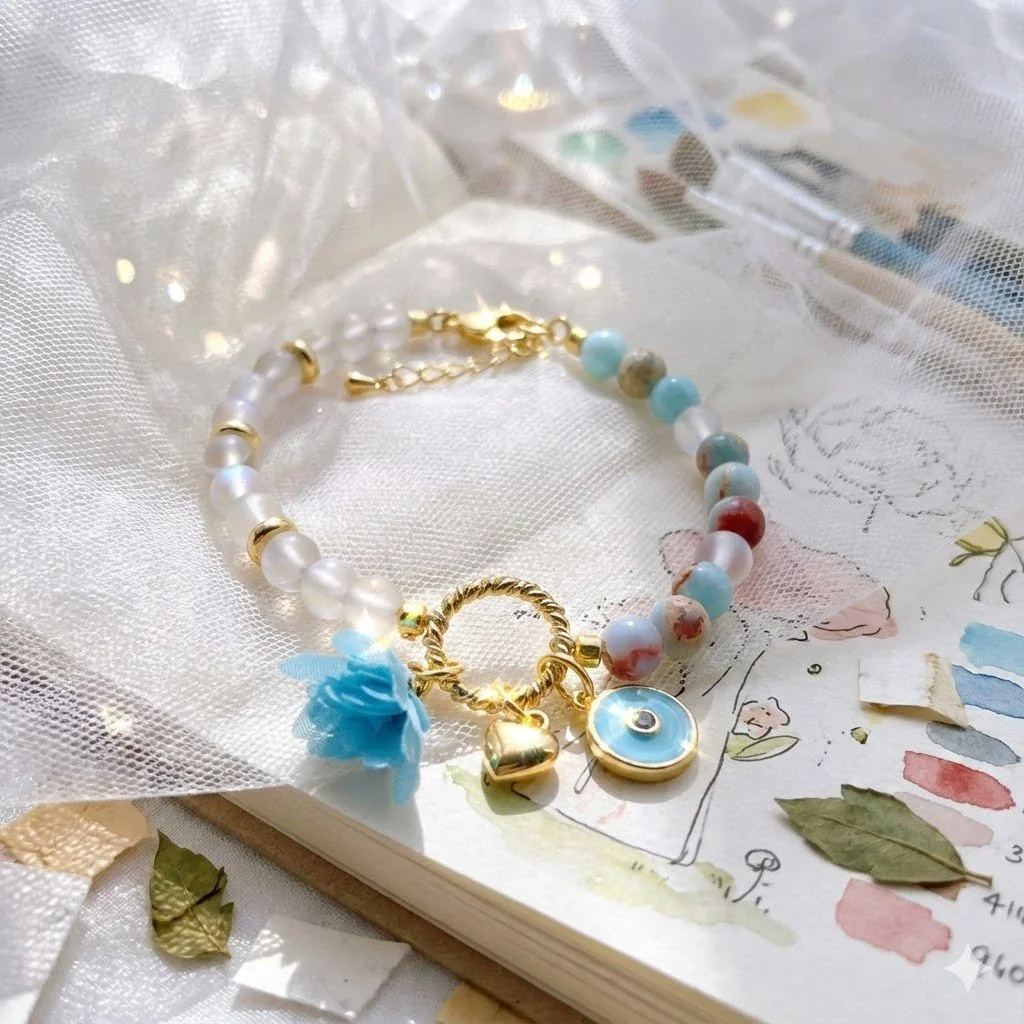 the whimsical dreamer bracelet | blue opal + spectrolite charm cluster | 18k gold plated