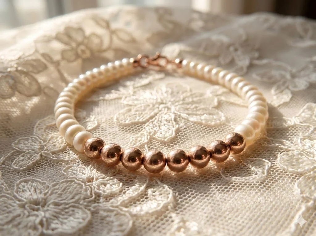 the classic romantic bracelet | 14k rose gold filled + freshwater pearls | dainty 4mm beads