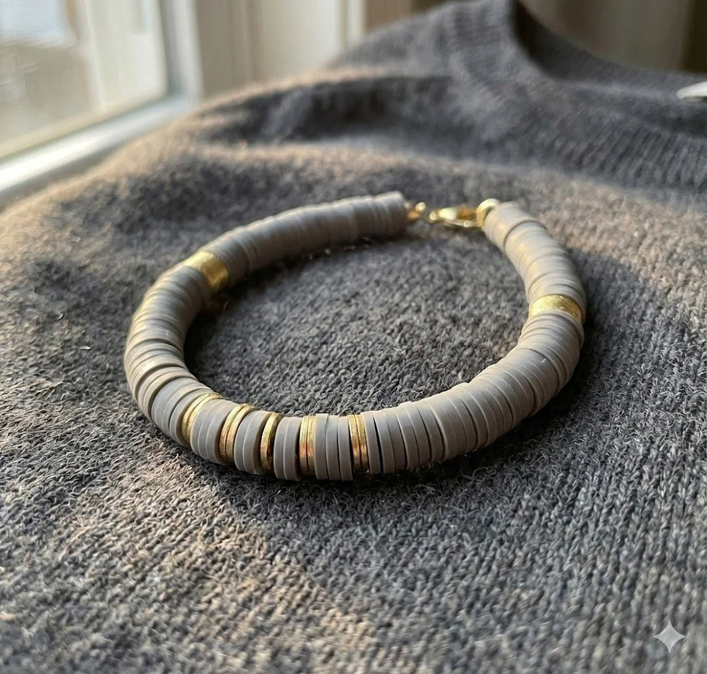 the modern architect bracelet | gray heishi + brushed gold finish | minimalist matte design