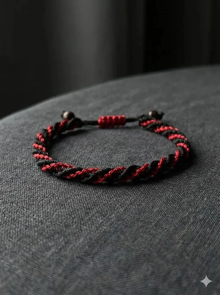 red and black twisted macramé waterproof bracelet.
