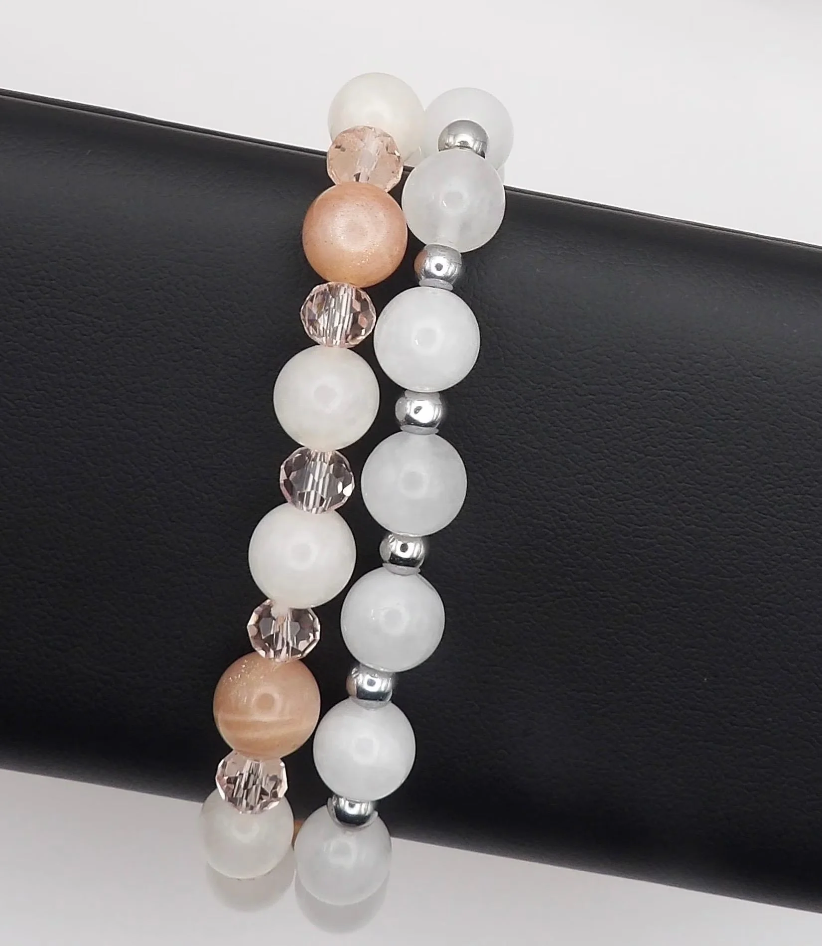a versatile two-piece gemstone stack featuring 8mm beads for a comfortable, daily-wear "quiet luxury" feel.