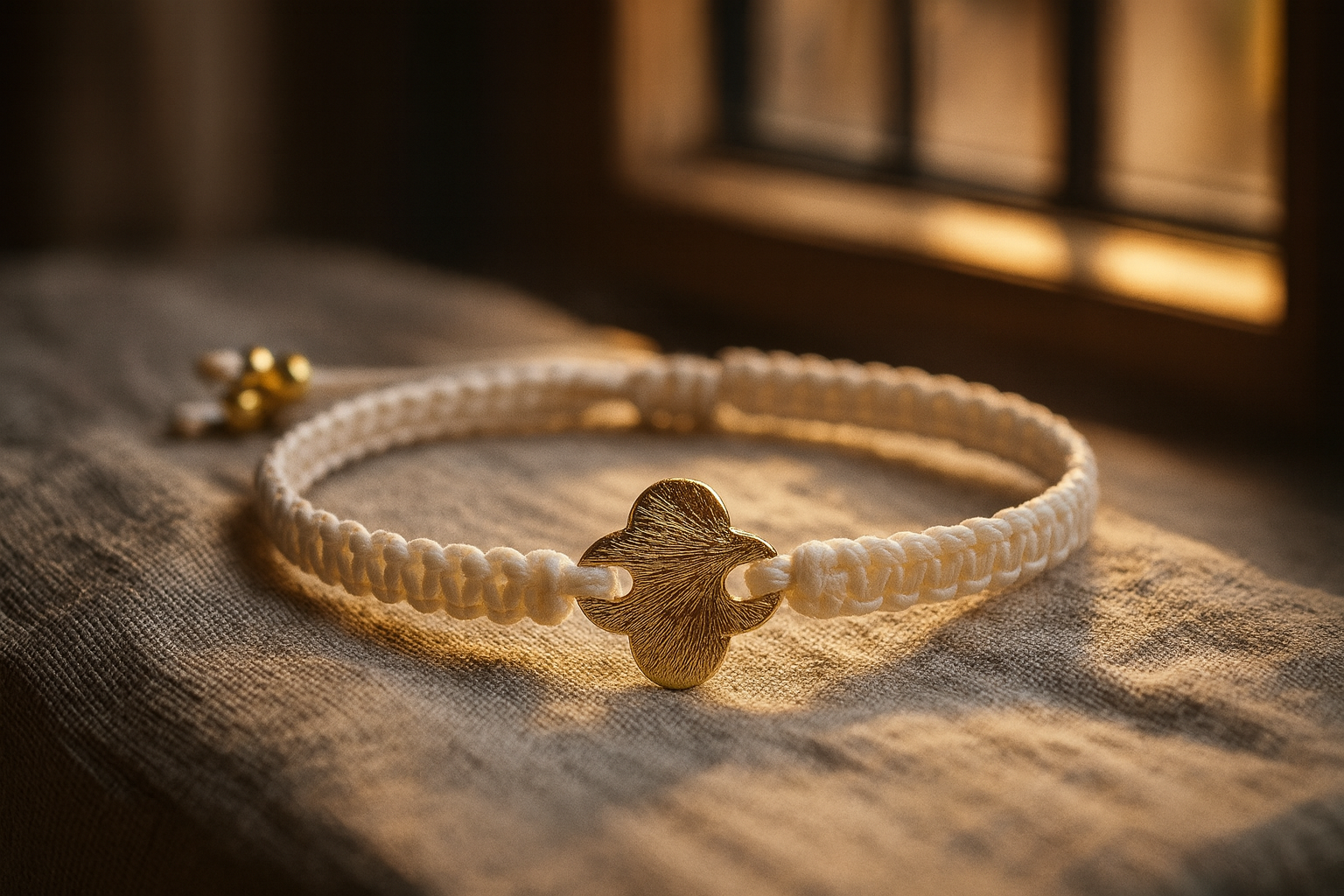 the quiet faith macramé bracelet | brushed gold greek cross + beige cord