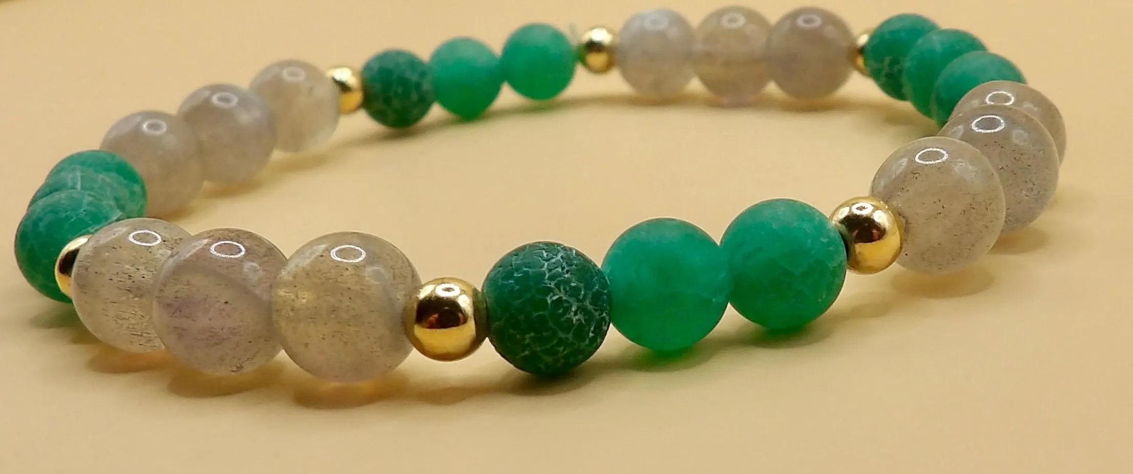 high-contrast jewelry shot showing the rich textures of natural stones and the long-lasting shine of gold-filled components.