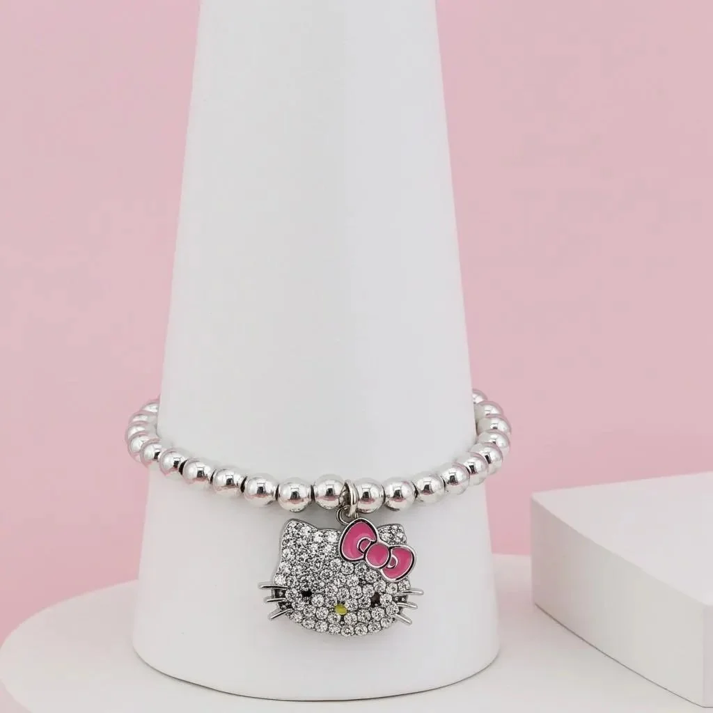 handcrafted 925 sterling silver jewelry featuring a premium, tarnish-resistant pink mosaic hello kitty pendant charm.