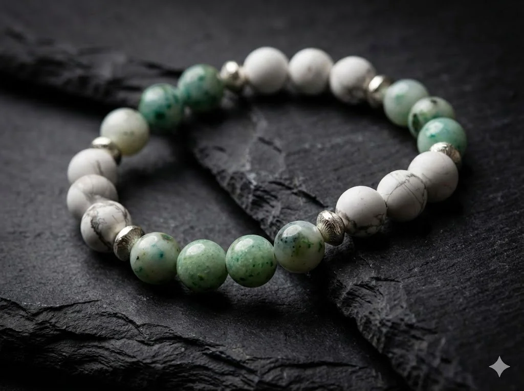 the serene duo bracelet | matte howlite + chrysocolla + brushed sterling silver