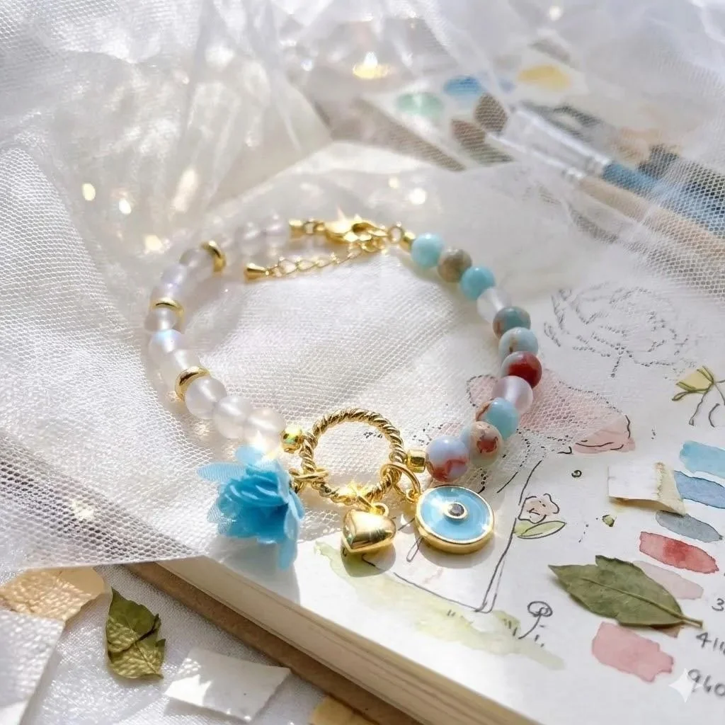 the whimsical dreamer bracelet | blue opal + spectrolite charm cluster | 18k gold filled & adjustable