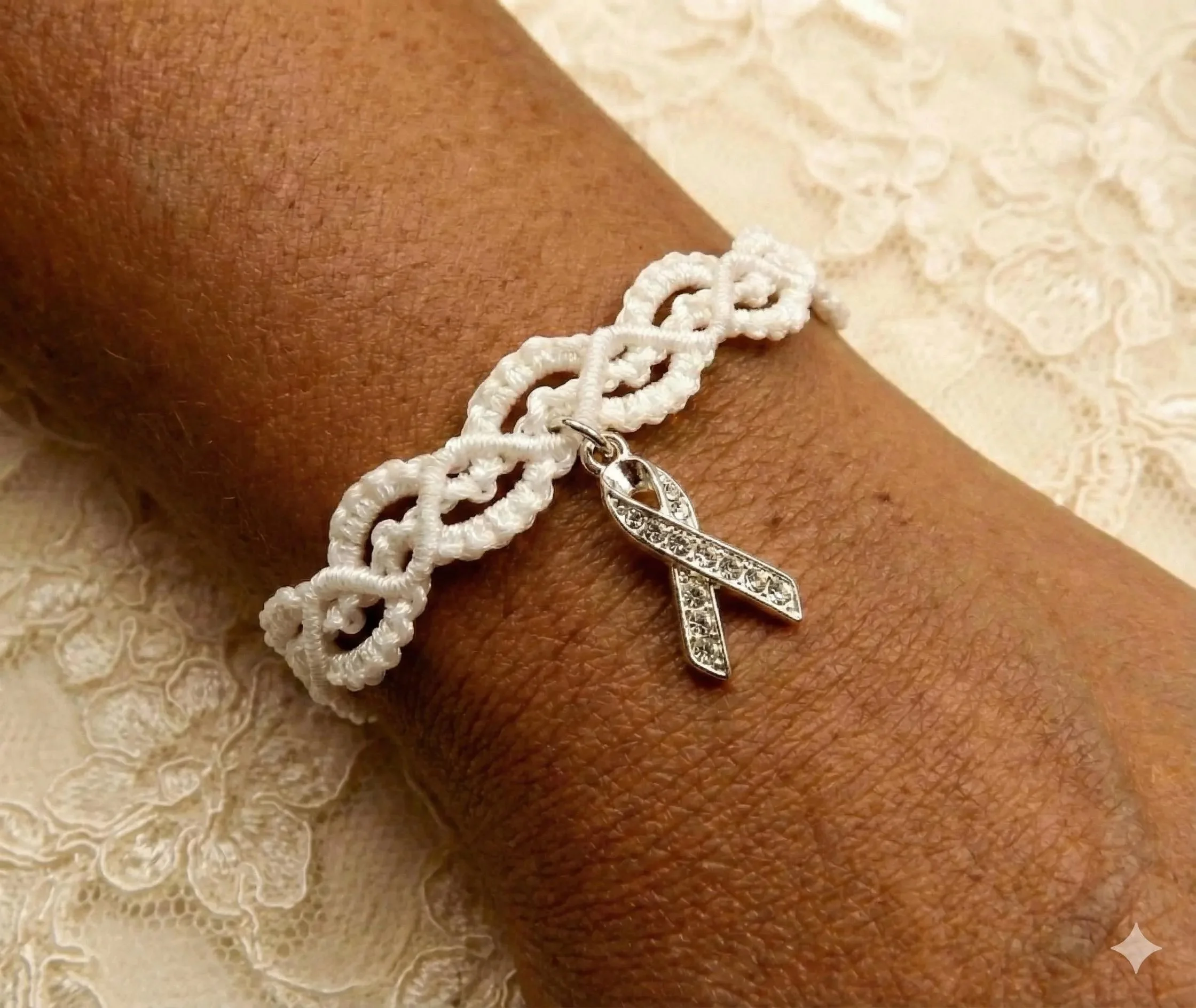 the modern romantic bracelet | white lace macramé + sterling silver crystal ribbon