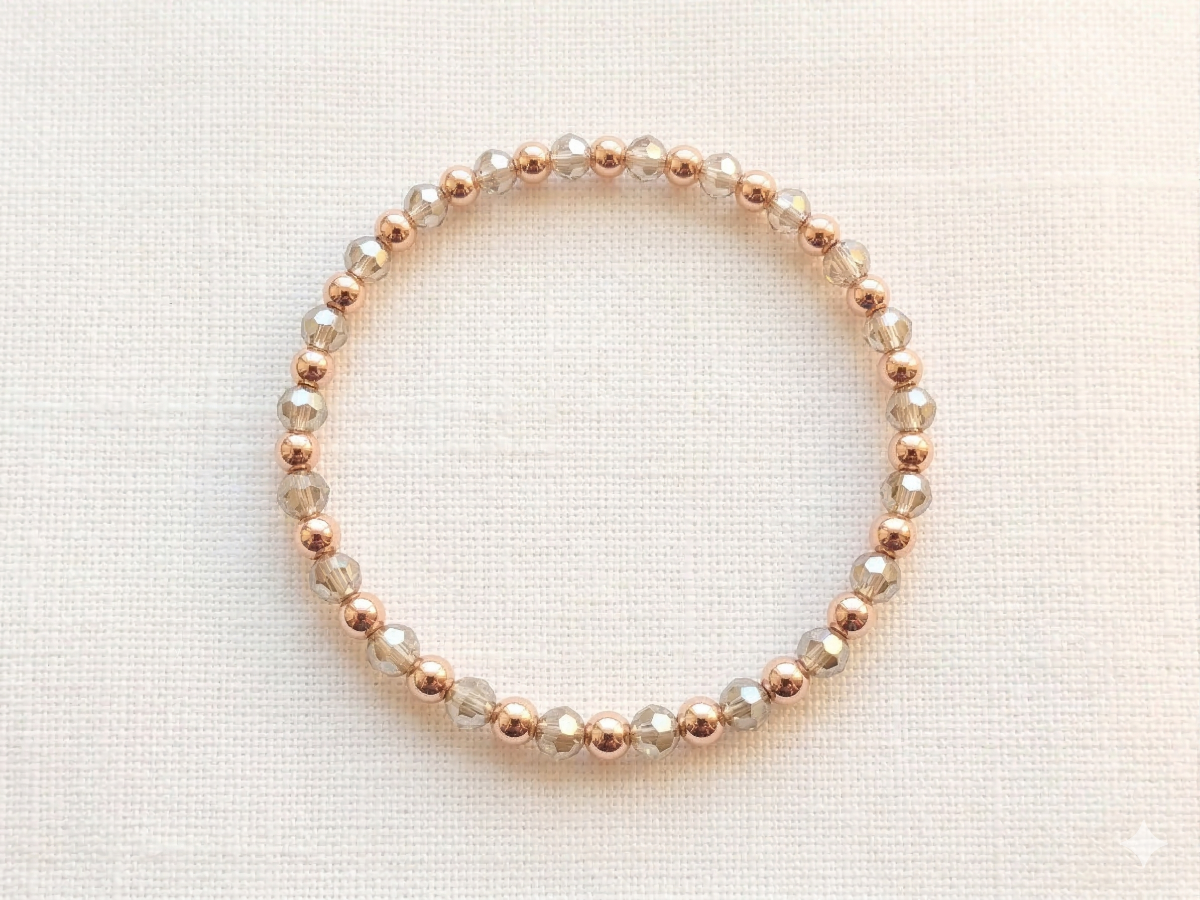 the champagne blush bracelet | 4mm silver champagne crystals + 14k rose gold plated | dainty stretch stacker