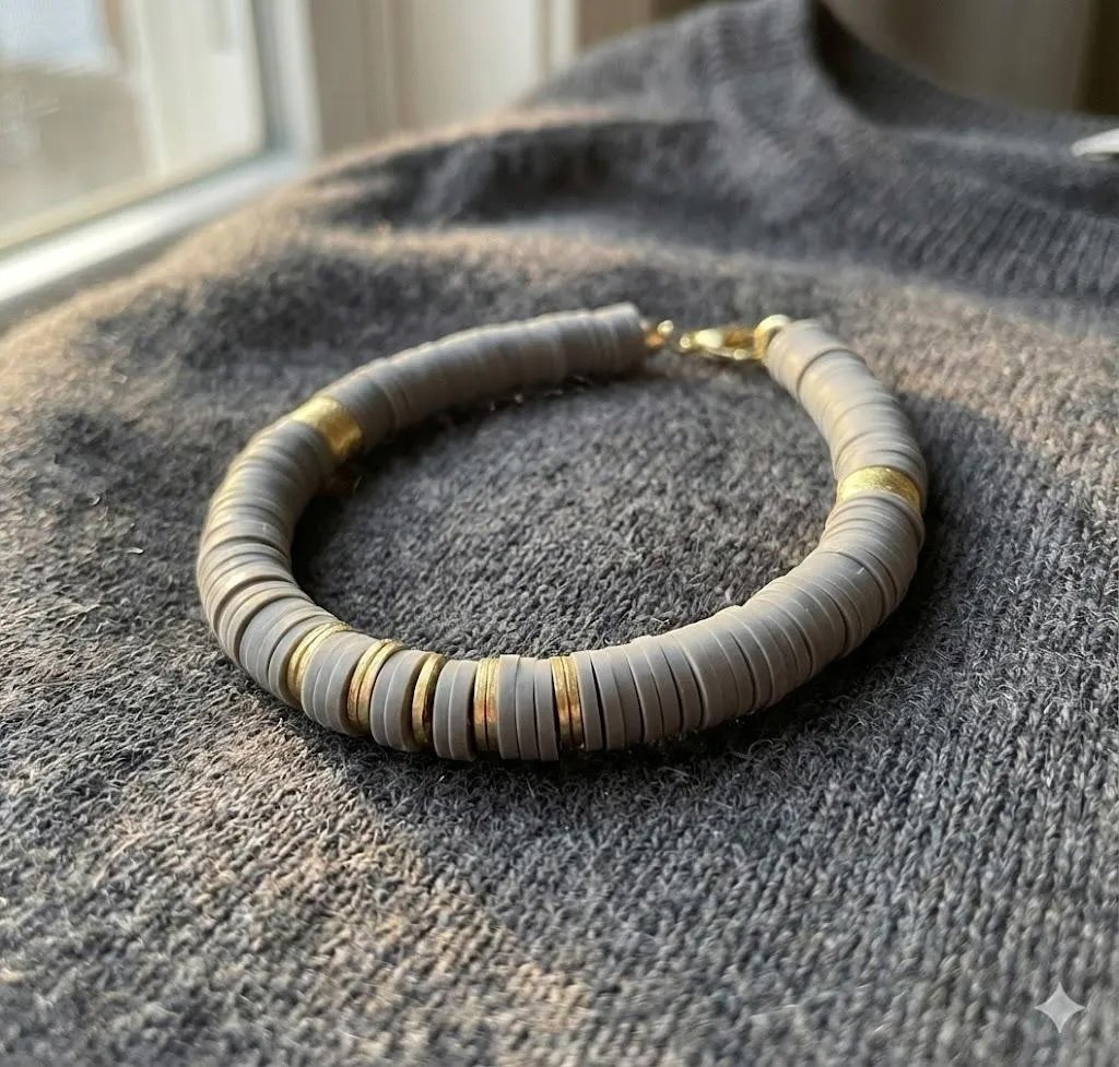 the modern architect bracelet | gray heishi + brushed gold finish | minimalist matte design