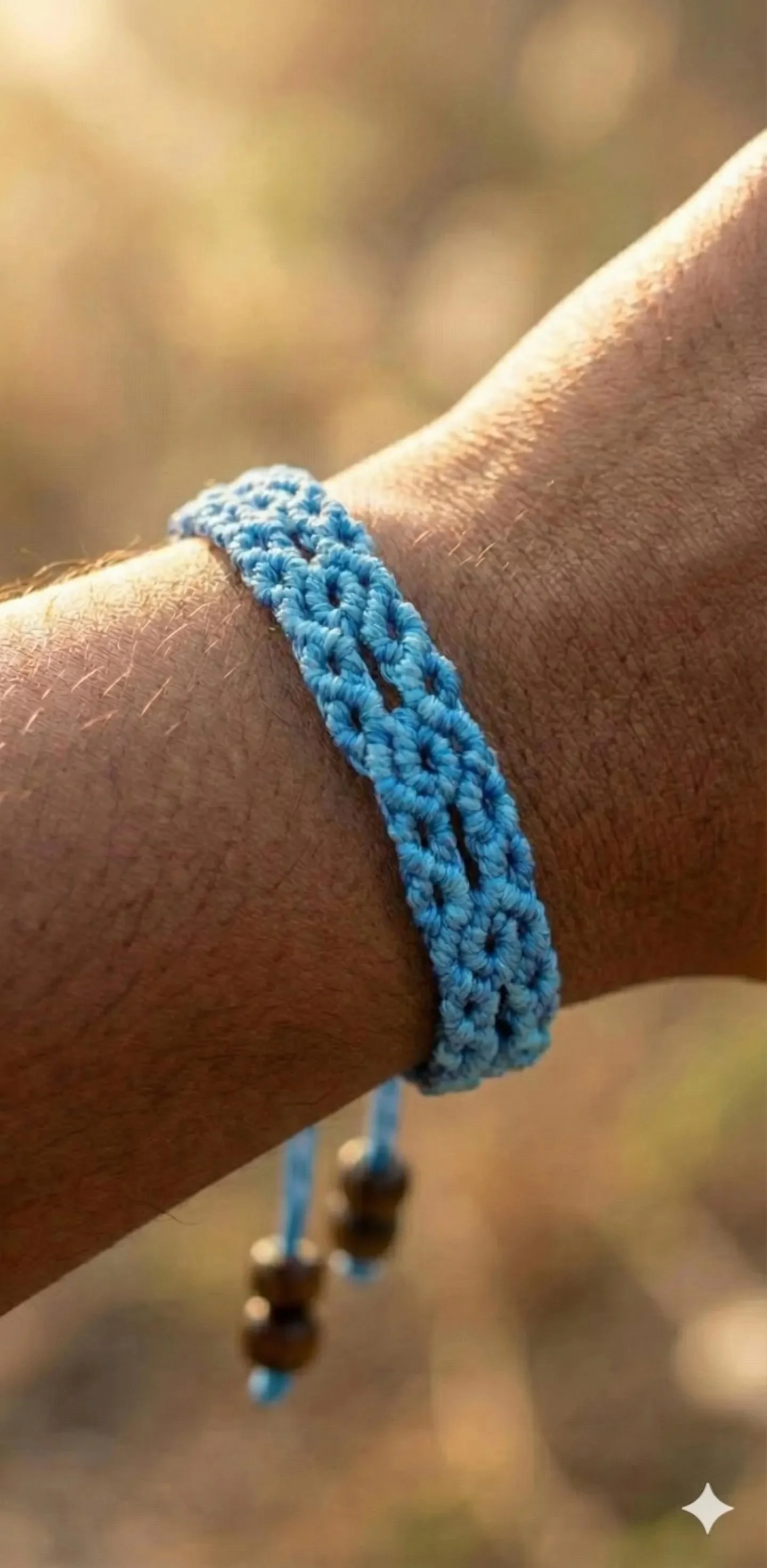 hand-woven infinity pattern macramé bracelet in a neutral cord with organic light wood beads for a grounded, modern look.